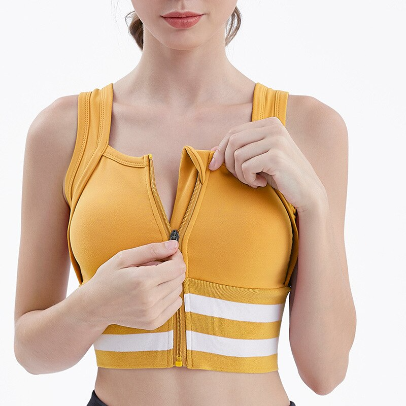 Front Zipper Women&#39;s Sports Bra,Padded Wirefree Racerback Sport Brassiere,Woman High Strength Fitness Yoga Workout Sports Top - TheRepublicStudio