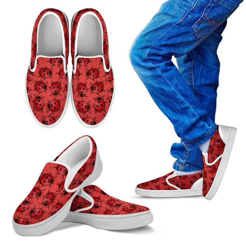 Kid's lady Bug Swirl Slip On Shoes - Red w/ White Trim - TheRepublicStudio