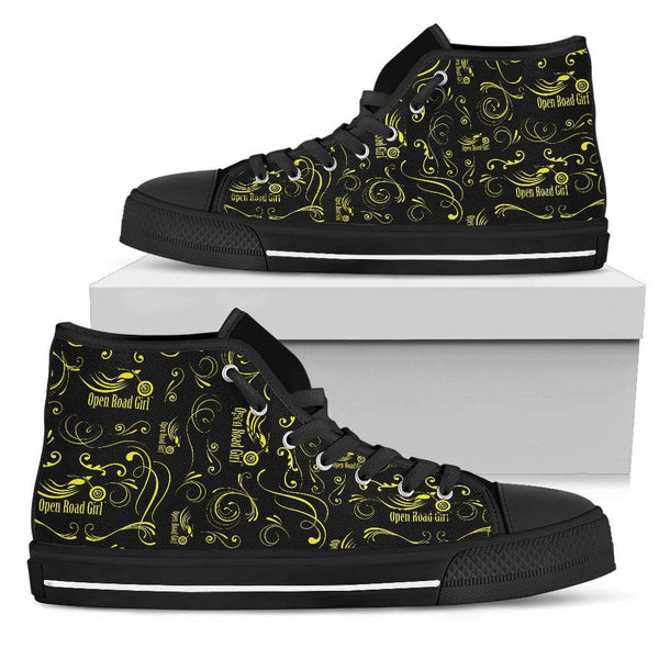 YELLOW Scatter Design Open Road Girl Canvas Women's High Top - TheRepublicStudio