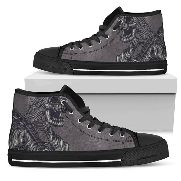 Playing Guitar Skeleton - Womens High Top - Black - Playing Guitar Skeleton / US5.5 (EU36) - TheRepublicStudio