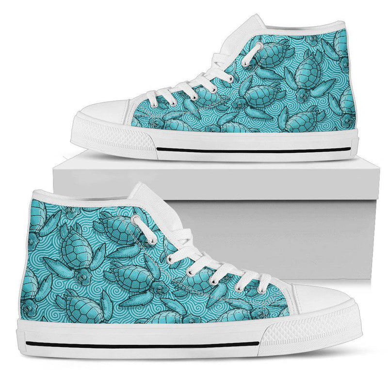 Turtle Swirl High Women's Top Shoe - Blue/White - TheRepublicStudio