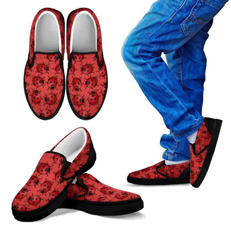 Kid's Lady Bug Swirl Slip On Shoes - Red w/Black Trim - TheRepublicStudio