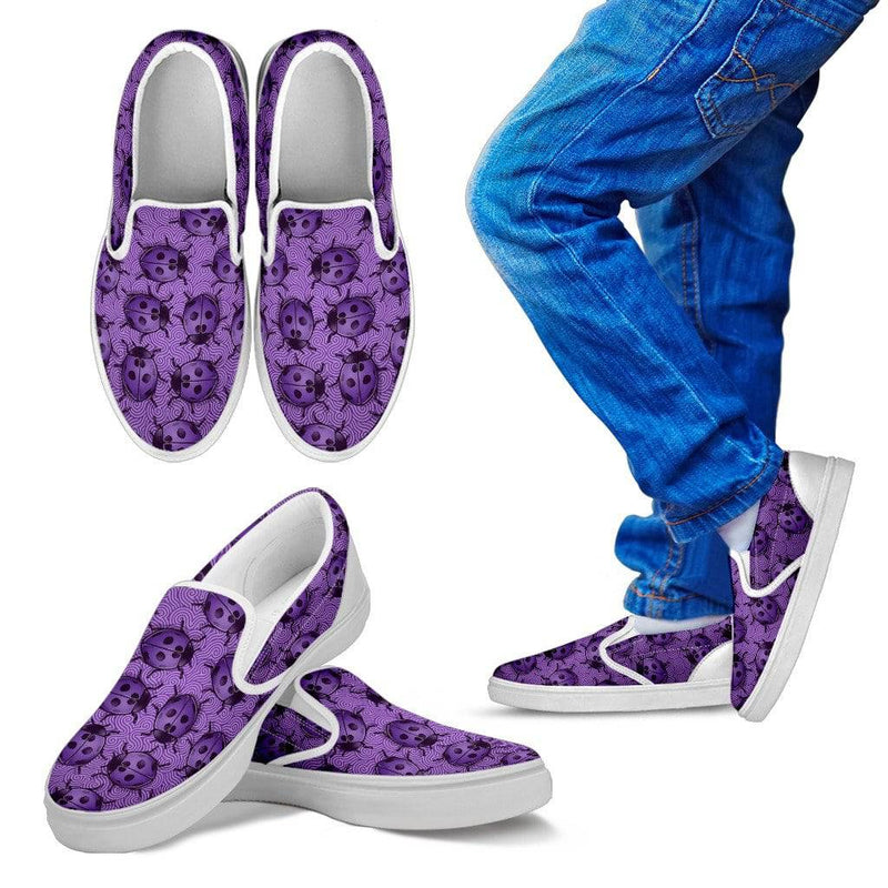Kid's Lady Bug Swirl Slip On Shoes - Purple w/White Trim - TheRepublicStudio