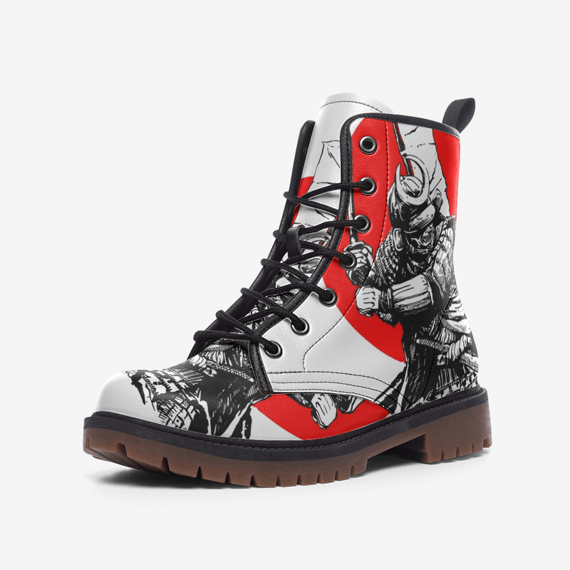 Red and White Samurai Casual Leather Lightweight boots MT - 3 Men / 4.5 Women - TheRepublicStudio