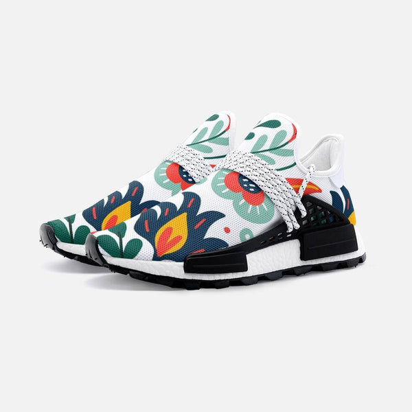 Colorful exotic leaves and flowers pattern Unisex Lightweight Custom shoes - 3 Men / 4.5 Women / White - TheRepublicStudio