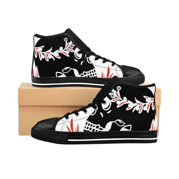 Crown flower skull Women's High-top Sneakers - Black / US 9 - TheRepublicStudio