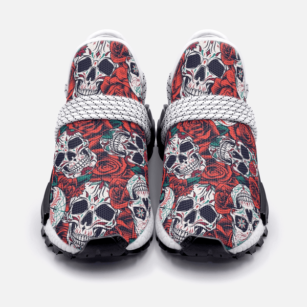 Red Flowers Skull Unisex Lightweight Custom shoes - TheRepublicStudio