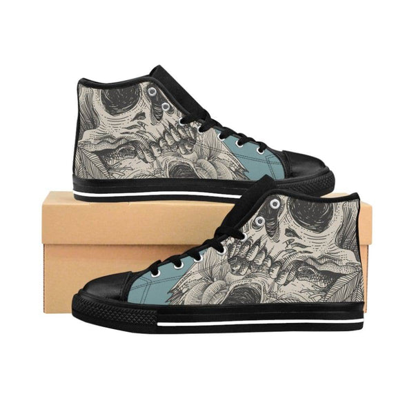 Skulls with flora ornament and engraving concept Women's High-top Sneakers - Black / US 9 - TheRepublicStudio