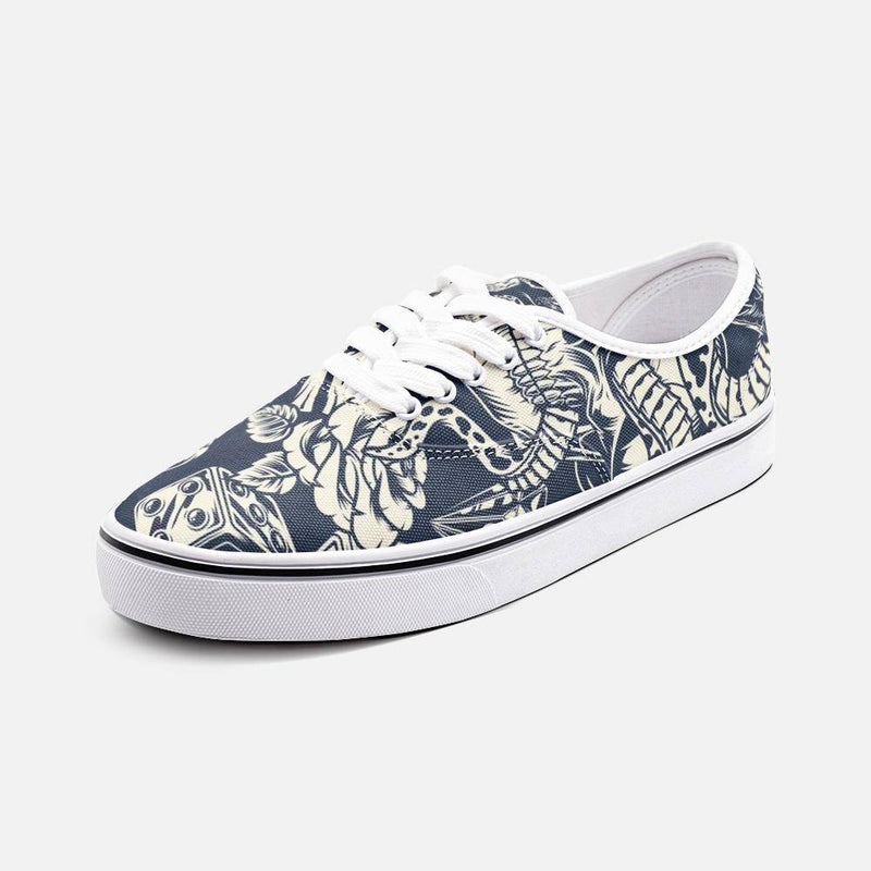 Snake and skeleton Unisex Canvas Shoes Fashion Low Cut Loafer Sneakers - 4 Men / 5.5 Women / White - TheRepublicStudio