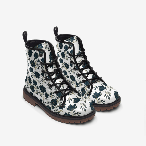 Bleu Floral Casual Leather Lightweight boots MT - TheRepublicStudio
