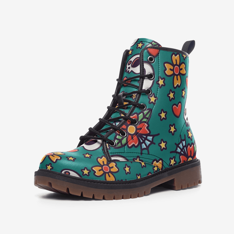 Skull and hearts pattern Casual Leather Lightweight boots MT - 3.5 Men / 5 Women - TheRepublicStudio