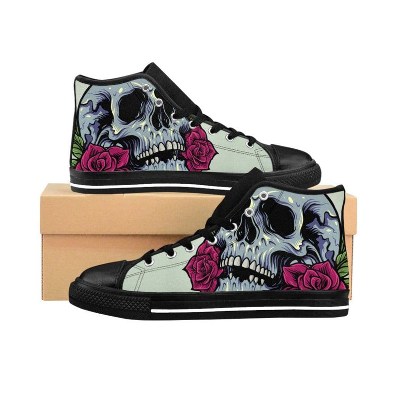 Sugar skull anatomy with roses Men's High-top Sneakers - Black / US 9 - TheRepublicStudio