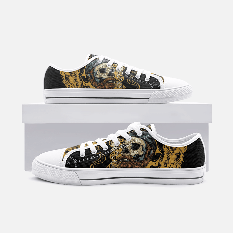 skull smoking Unisex Low Top Canvas Shoes - TheRepublicStudio