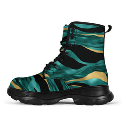 Gold & Teal Stripe Chunky Boots - TheRepublicStudio