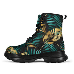 Gold & Teal Leaves Chunky Boots - TheRepublicStudio