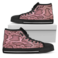 Pink Viper Snake Skin Print High Top Sneakers Custom Shoes with Black Soles - TheRepublicStudio