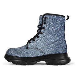 Classic Blue Glitter Chunky Boots - TheRepublicStudio