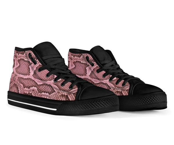 Pink Viper Snake Skin Print High Top Sneakers Custom Shoes with Black Soles - TheRepublicStudio