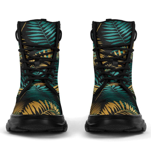 Gold & Teal Leaves Chunky Boots - TheRepublicStudio