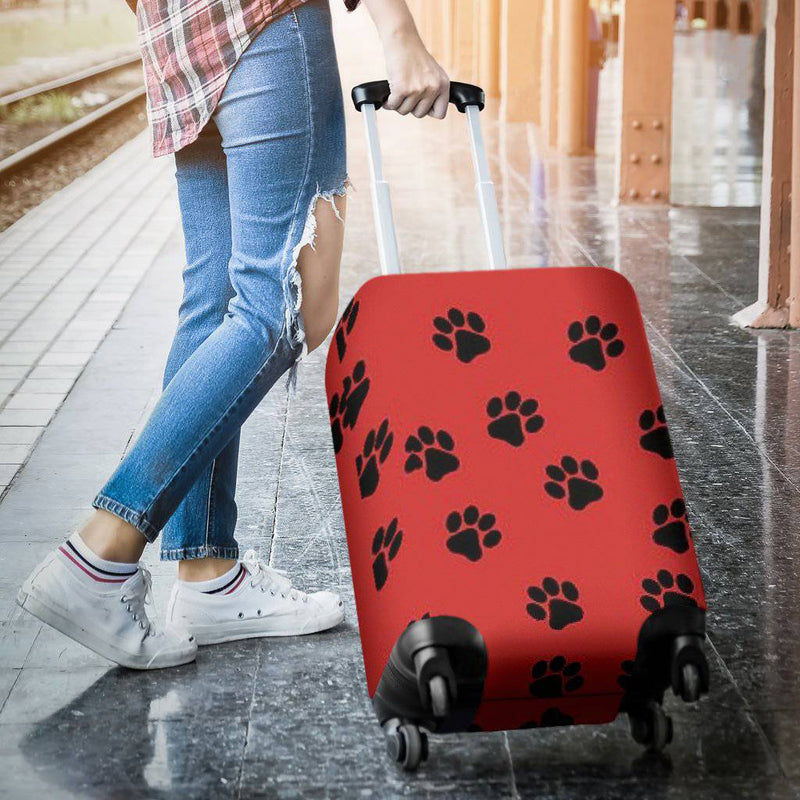 Red with Black Paw Prints Luggage Cover - TheRepublicStudio