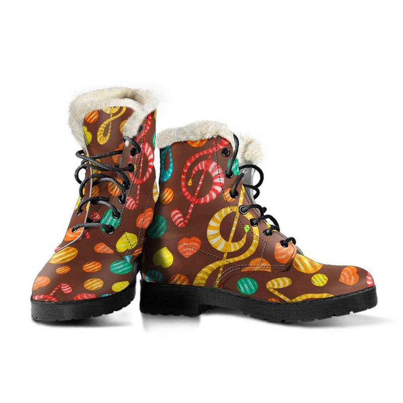 Music Notes Candy Design Faux Fur Leather Boots Winter Shoes - TheRepublicStudio