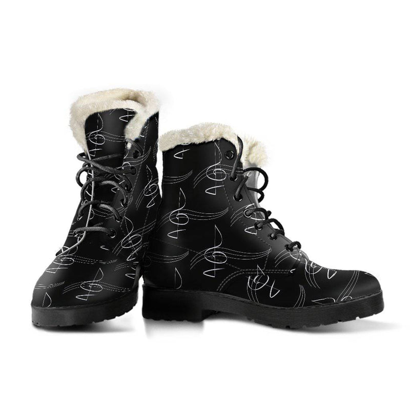 Modern Treble Clef Design Faux Fur Leather Boots Winter Shoes - TheRepublicStudio
