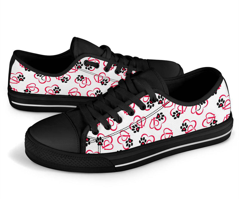 Red and White Hearts and Paws Low Top Sneaker - Black - TheRepublicStudio