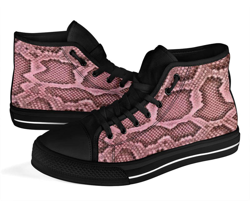 Pink Viper Snake Skin Print High Top Sneakers Custom Shoes with Black Soles - TheRepublicStudio