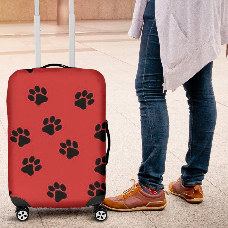 Red with Black Paw Prints Luggage Cover - TheRepublicStudio