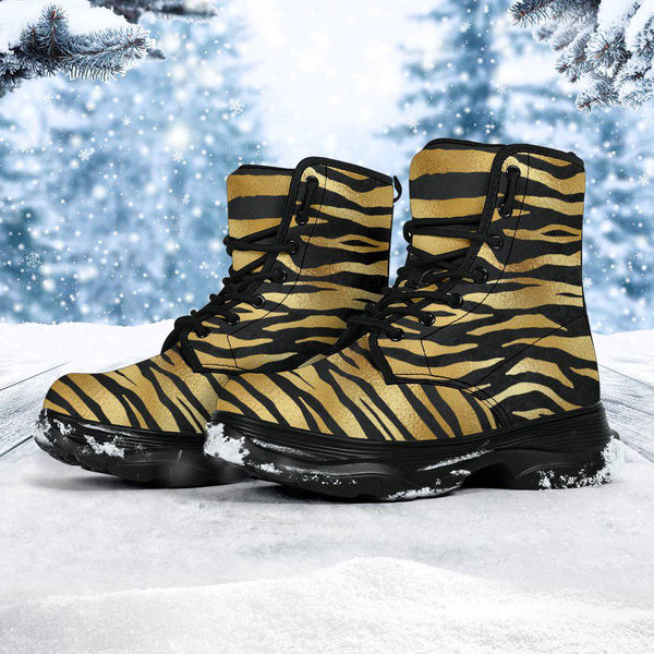 Gold Tiger Striped Chunky Boots - TheRepublicStudio