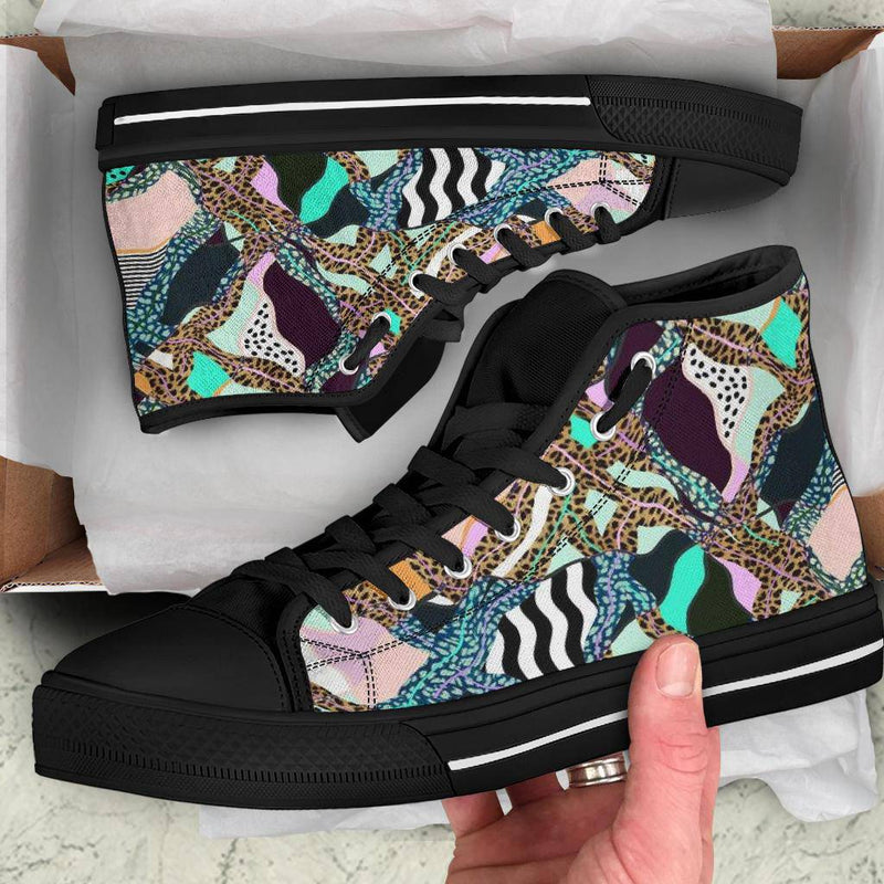 Zebra Cheetah Pink Designer High Top Sneaker Custom Shoes with Black Sole - TheRepublicStudio