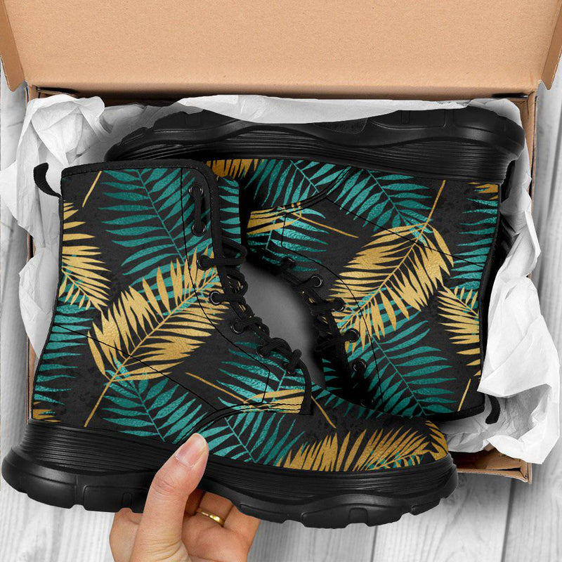 Gold & Teal Leaves Chunky Boots - TheRepublicStudio