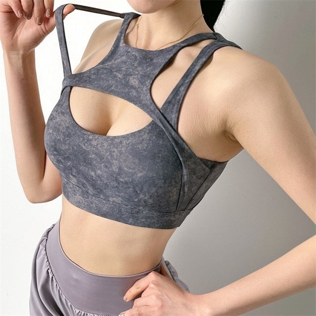 Tie-Dye Shockproof Running Jogger Sport Bra Push Up Hollow Out Patchwork Fitness Workout Women Vest Breathable Yoga Crop Tops - TheRepublicStudio