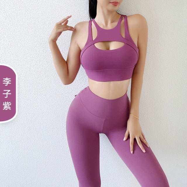 Yushuhua 2Piece Suit Double-sided sanding Sports Bras Gym Fitness Sets Women Naked Feel High Waist Leggings Sport Suits Yoga Set - TheRepublicStudio