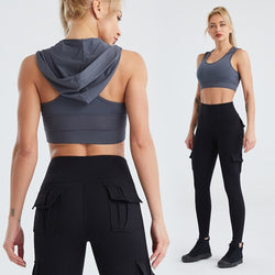 Brand Workout Sportswear Two Pieces Yoga Set Women Tracksuit Hooded Vest + Running Leggings Outfit Gym Fitness Suit - TheRepublicStudio