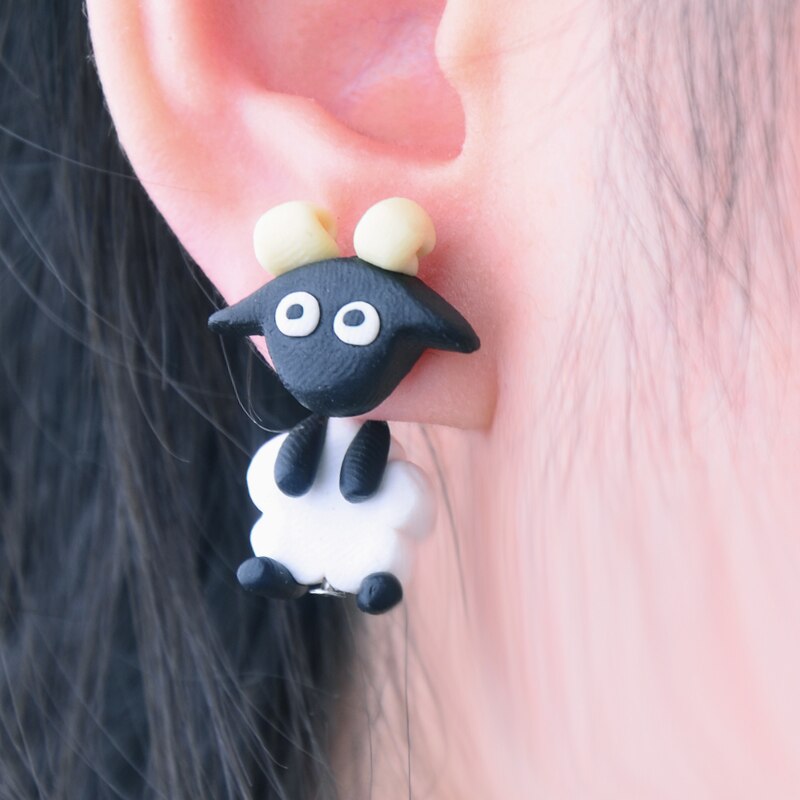 W-AOE New Design 100% Handmade Polymer Clay 3D Cute Animal Earrings For Women Fashion Lovely Sheep Stud Earrings Girl Kids Gift - TheRepublicStudio