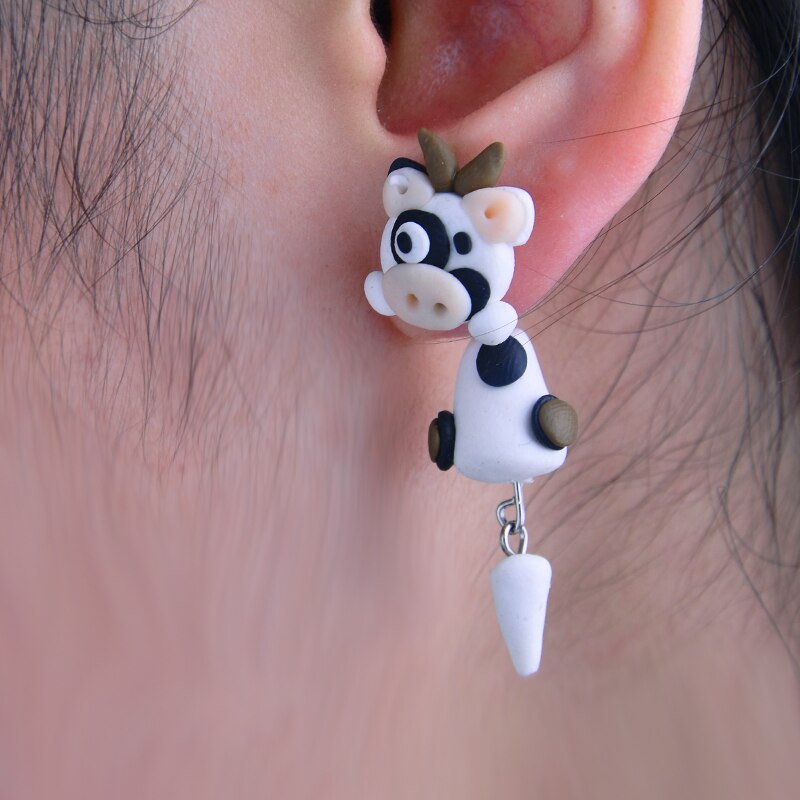 W-AOE New Design Kawaii Cartoon Cow Stud Earring DIY Handmade Polymer Clay 3D Cute Animal Earrings For Women Girl Kids Gift - TheRepublicStudio