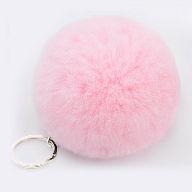 Multicolor Sleeping Baby Keychain Big Faux Leather 8CM Fur PomPom Doll KeyChain Bulb Bag Pom Pom Ball Key Chain Pendant Women - TheRepublicStudio