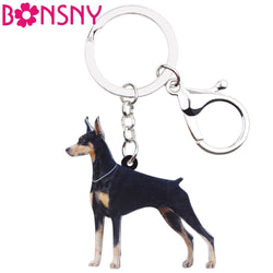 Bonsny Acrylic Cartoon Doberman Pinscher Dog Key Chains Keyrings Women Girl Ladies Men Handbag Car Charms Animal Jewelry Bulk - TheRepublicStudio